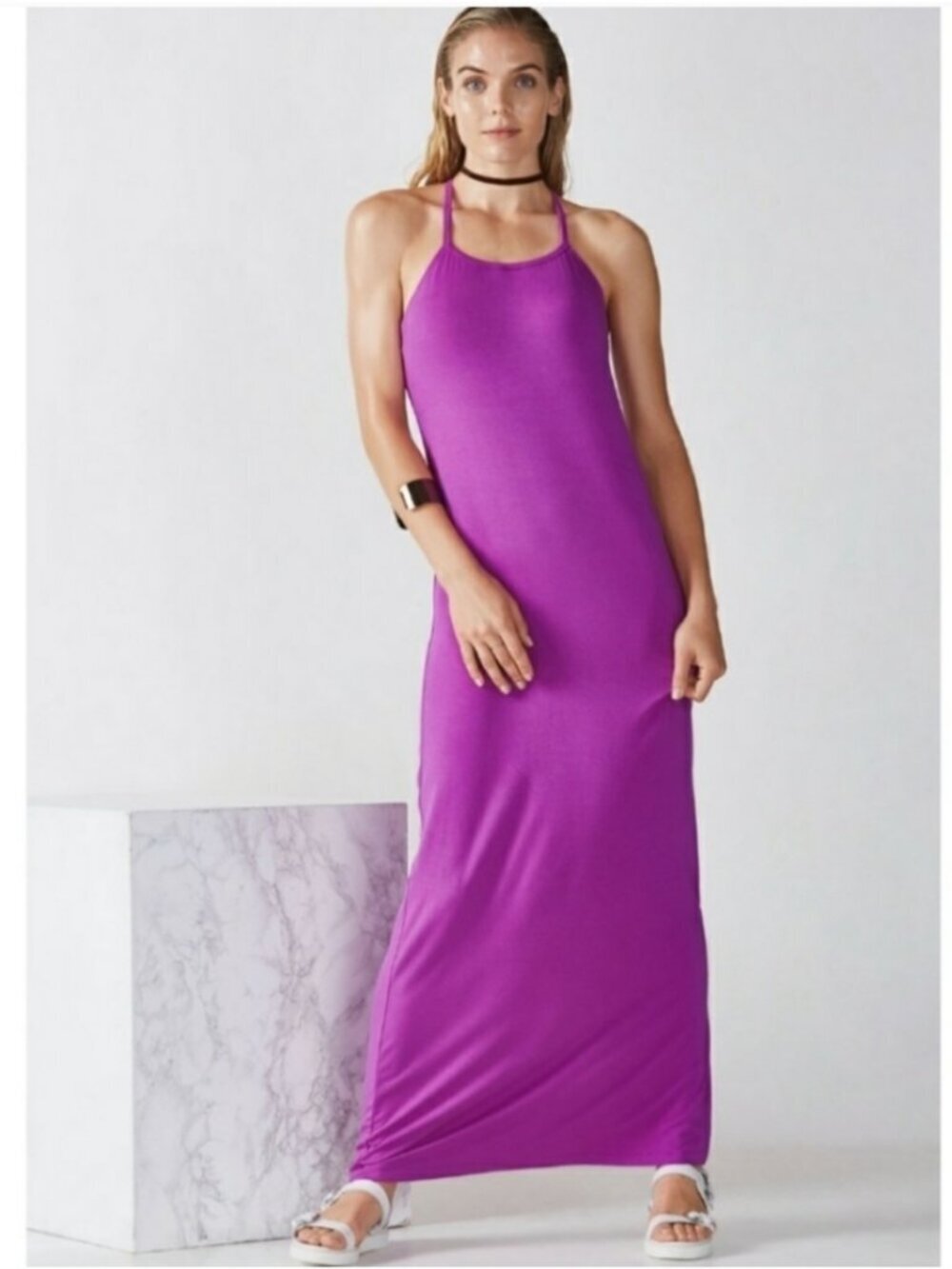 Fabletics Womens Magenta Halter Maxi Dress Size XXL
